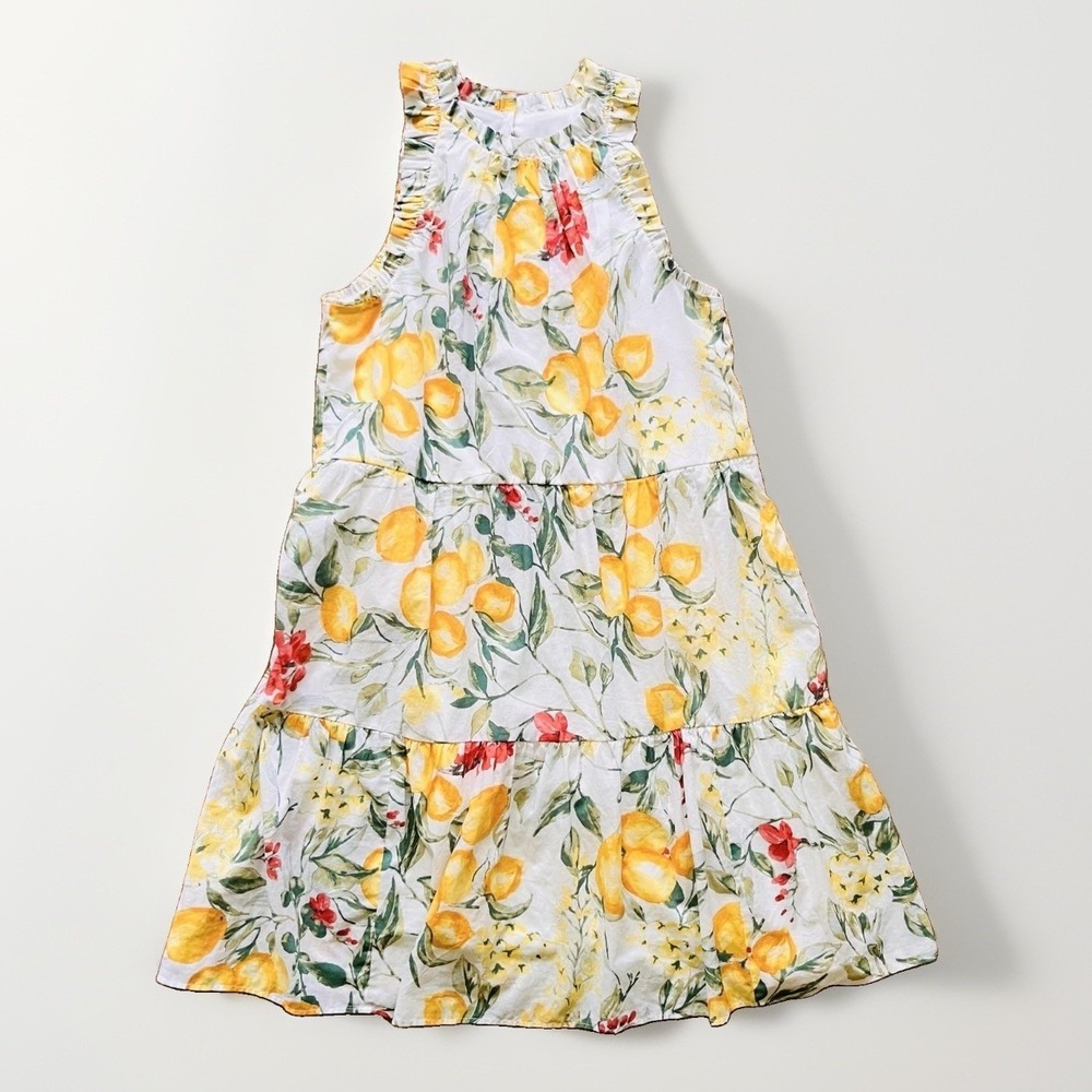 Julia Jordan Dress Womens Medium Yellow Lemon‎ Floral High Neck Ruffle Sundress